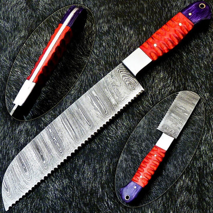 12" Custom Handmade Damascus Steel Chef Knife | Forged Kitchen Knife with Hardwood Handle