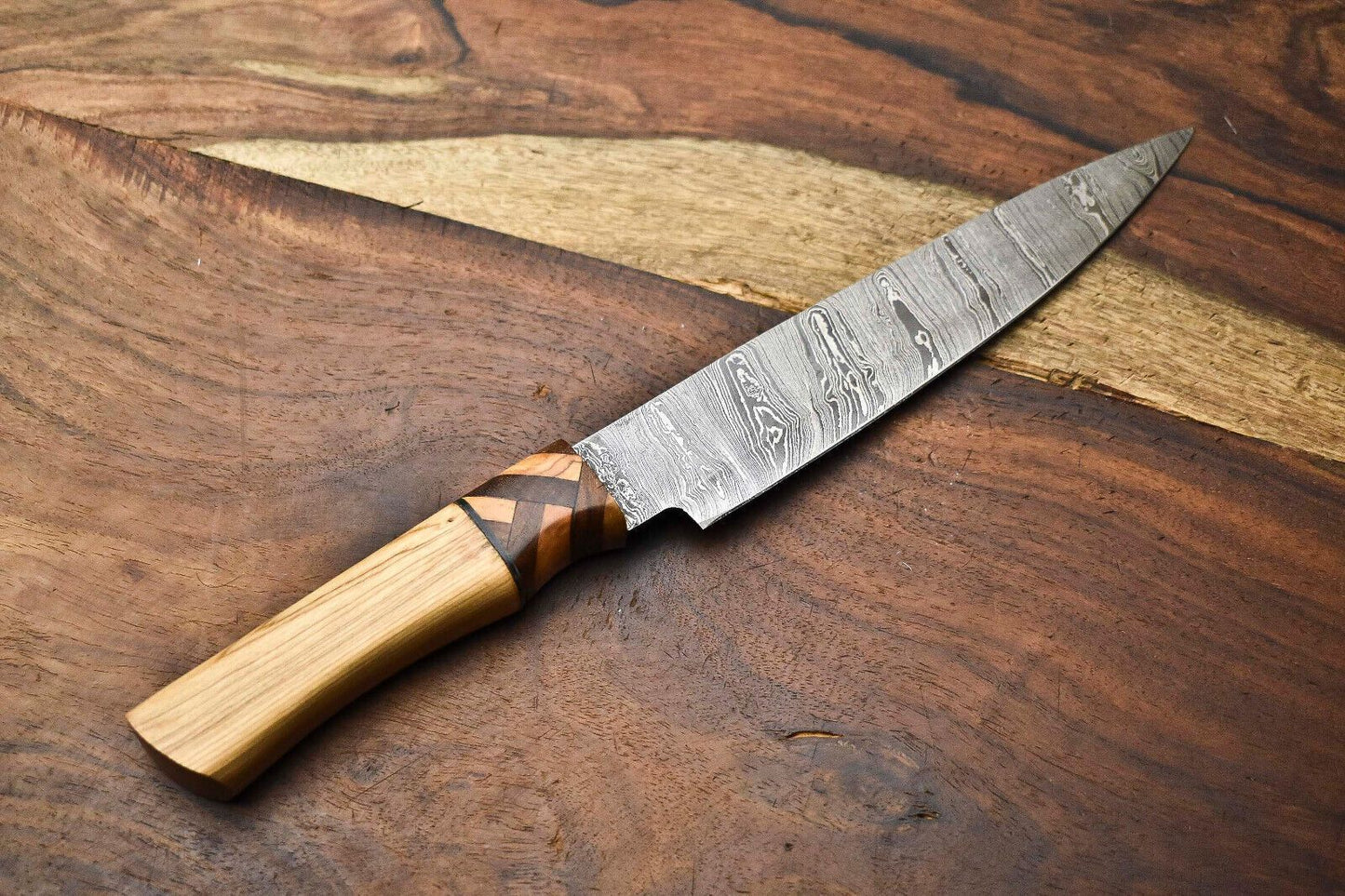 Custom Handmade Damascus Steel Chef Knife  Full Tang Forged Blade  384 Layers High Carbon Steel 1