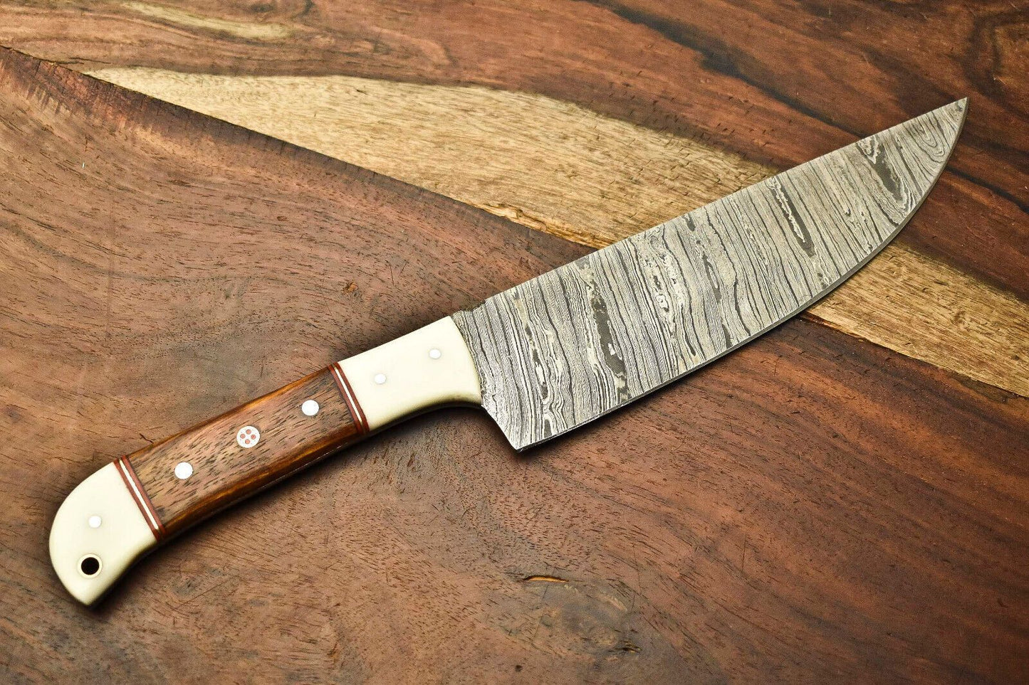 Custom Damascus Steel Chef Knife  Handmade Full Tang Blade  Forged Kitchen  Sport Knife 1