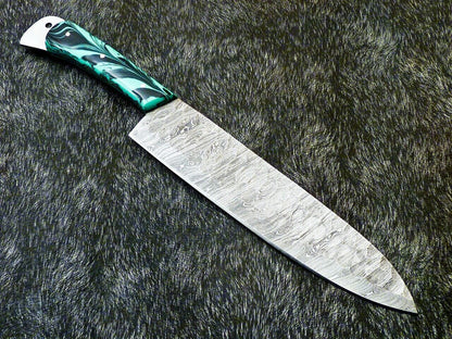 Damascus Steel Full Tang Knife  Handmade Forged Chef Knife  Collectors Gift Knife For Him 1