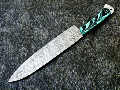 Damascus Steel Full Tang Knife  Handmade Forged Chef Knife  Collectors Gift Knife For Him 2