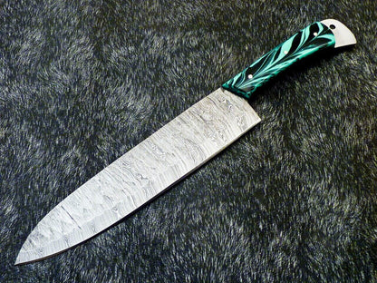 Damascus Steel Full Tang Knife  Handmade Forged Chef Knife  Collectors Gift Knife For Him 3