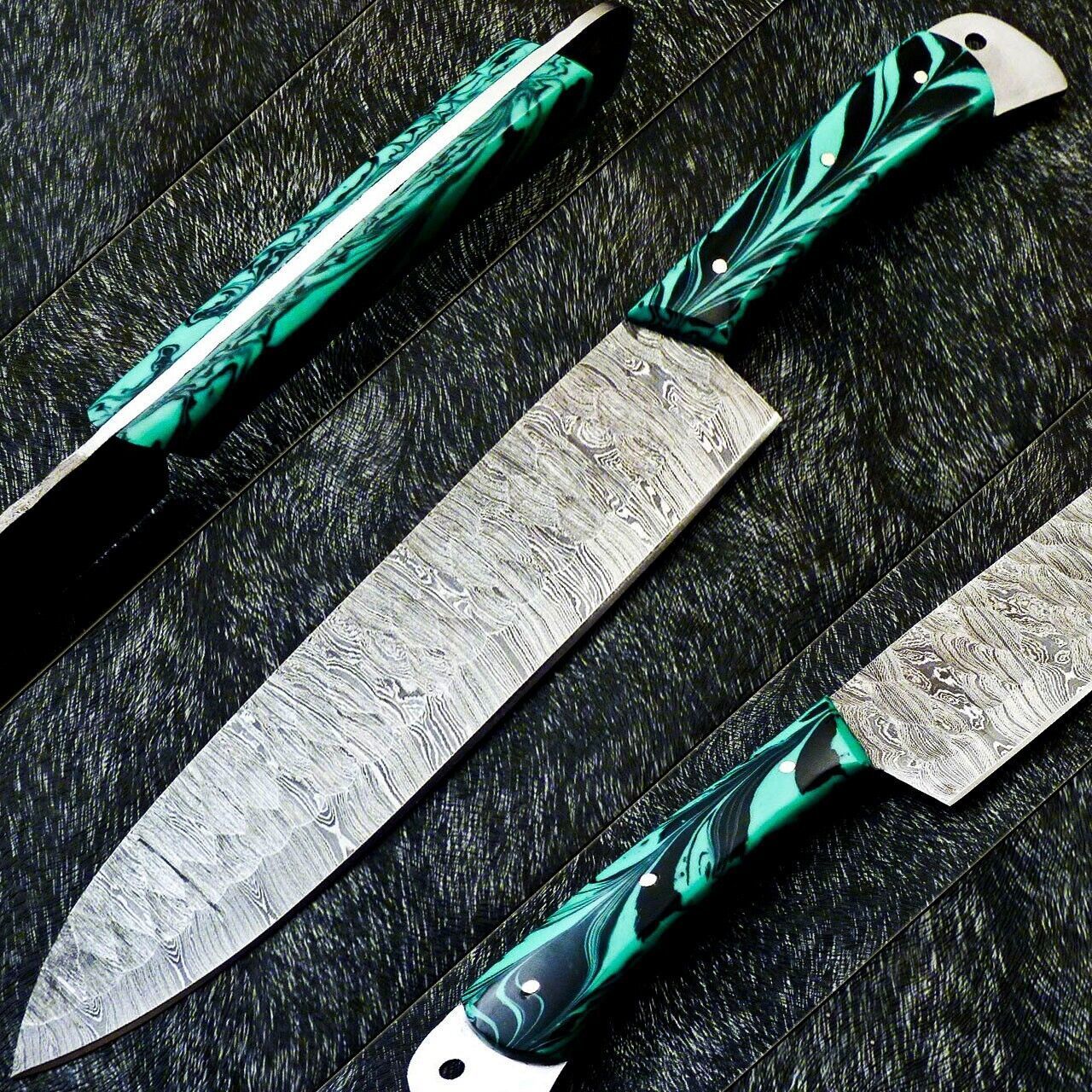 Damascus Steel Full Tang Knife | Handmade Forged Chef Knife | Collectors Gift Knife for Him
