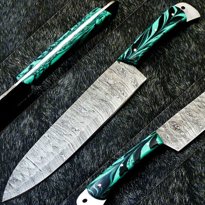 Damascus Steel Full Tang Knife | Handmade Forged Chef Knife | Collectors Gift Knife for Him