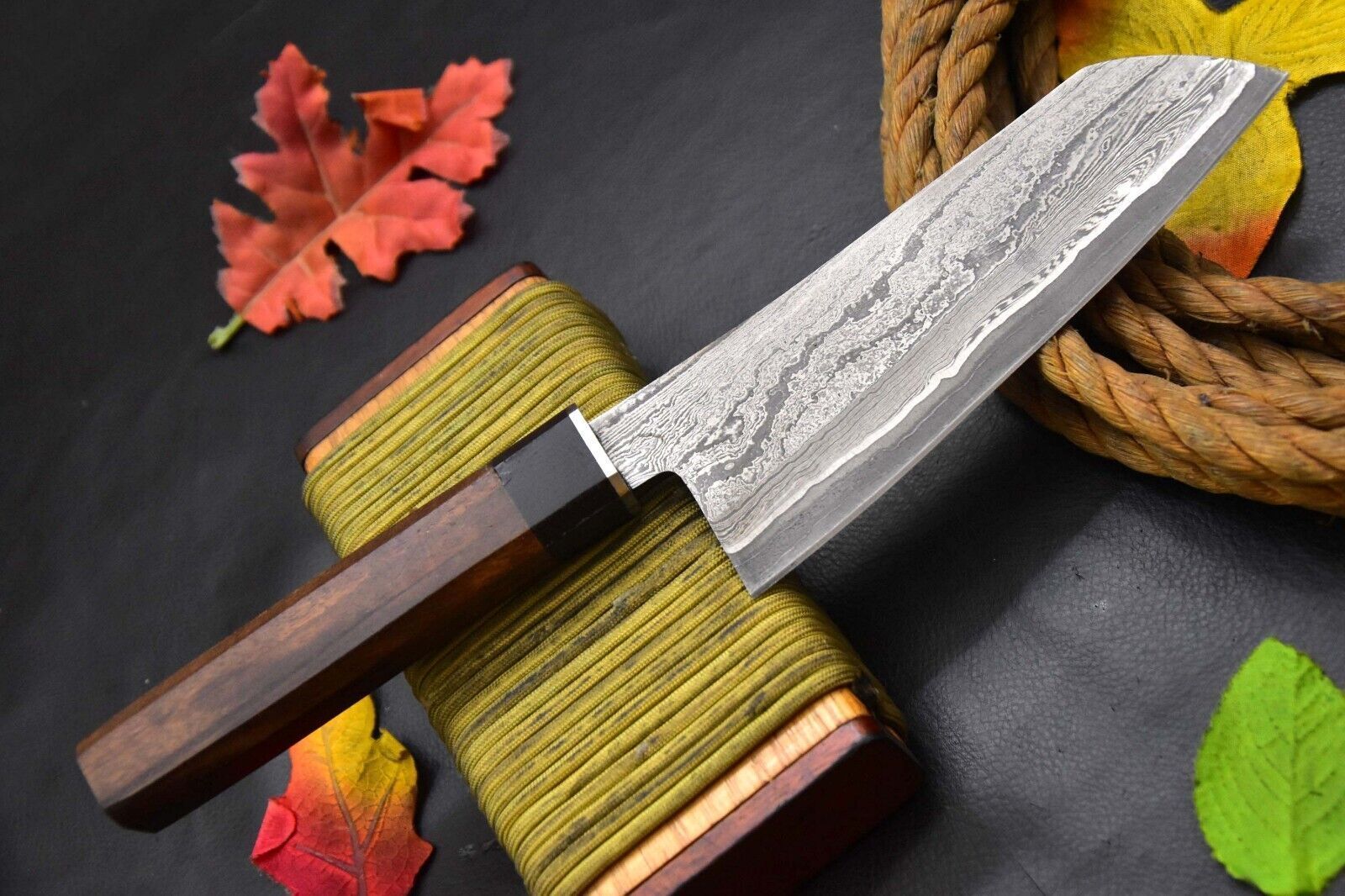 Damascus Steel Chef Knife  Handmade Full Tang Forged Blade  Outdoor Cooking Knife 3