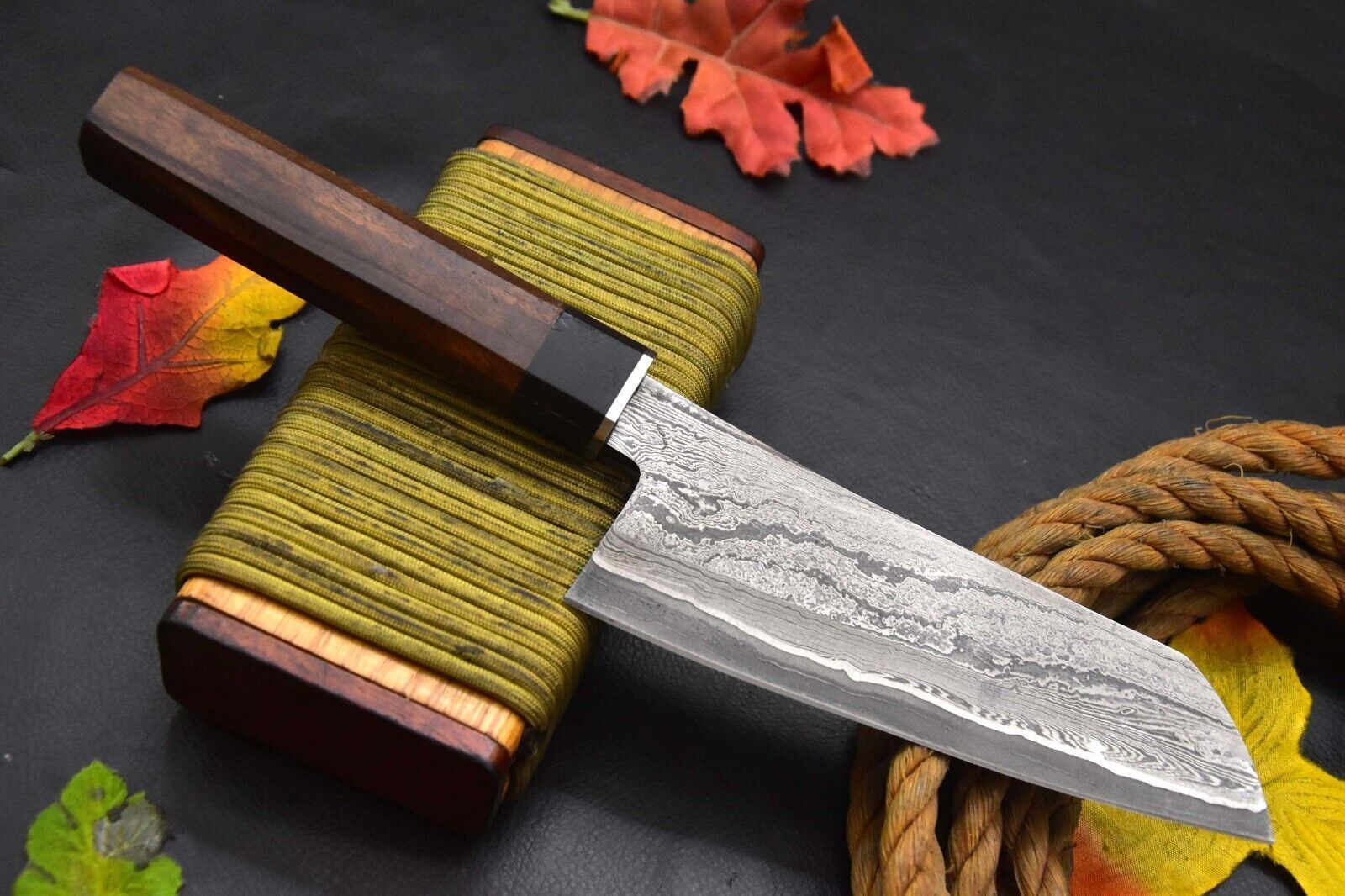 Damascus Steel Chef Knife | Handmade Full Tang Forged Blade | Outdoor Cooking Knife