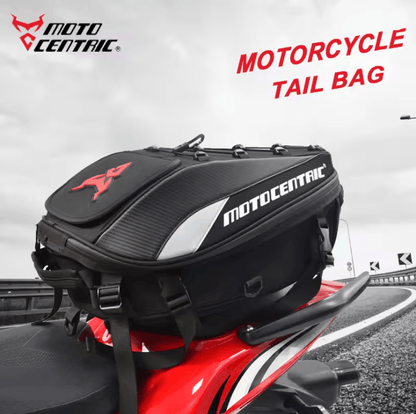 MotoCentric Waterproof Motorcycle Tail Bag and Rider Backpack for Helmet and Gear Storage