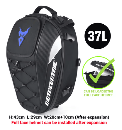 MotoCentric Waterproof Motorcycle Tail Bag And Rider Backpack For Helmet And Gear Storage 2