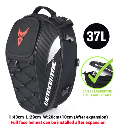 MotoCentric Waterproof Motorcycle Tail Bag And Rider Backpack For Helmet And Gear Storage 3