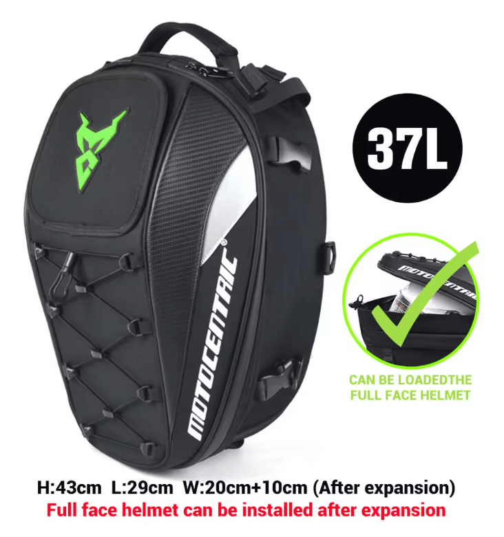 MotoCentric Waterproof Motorcycle Tail Bag And Rider Backpack For Helmet And Gear Storage 5