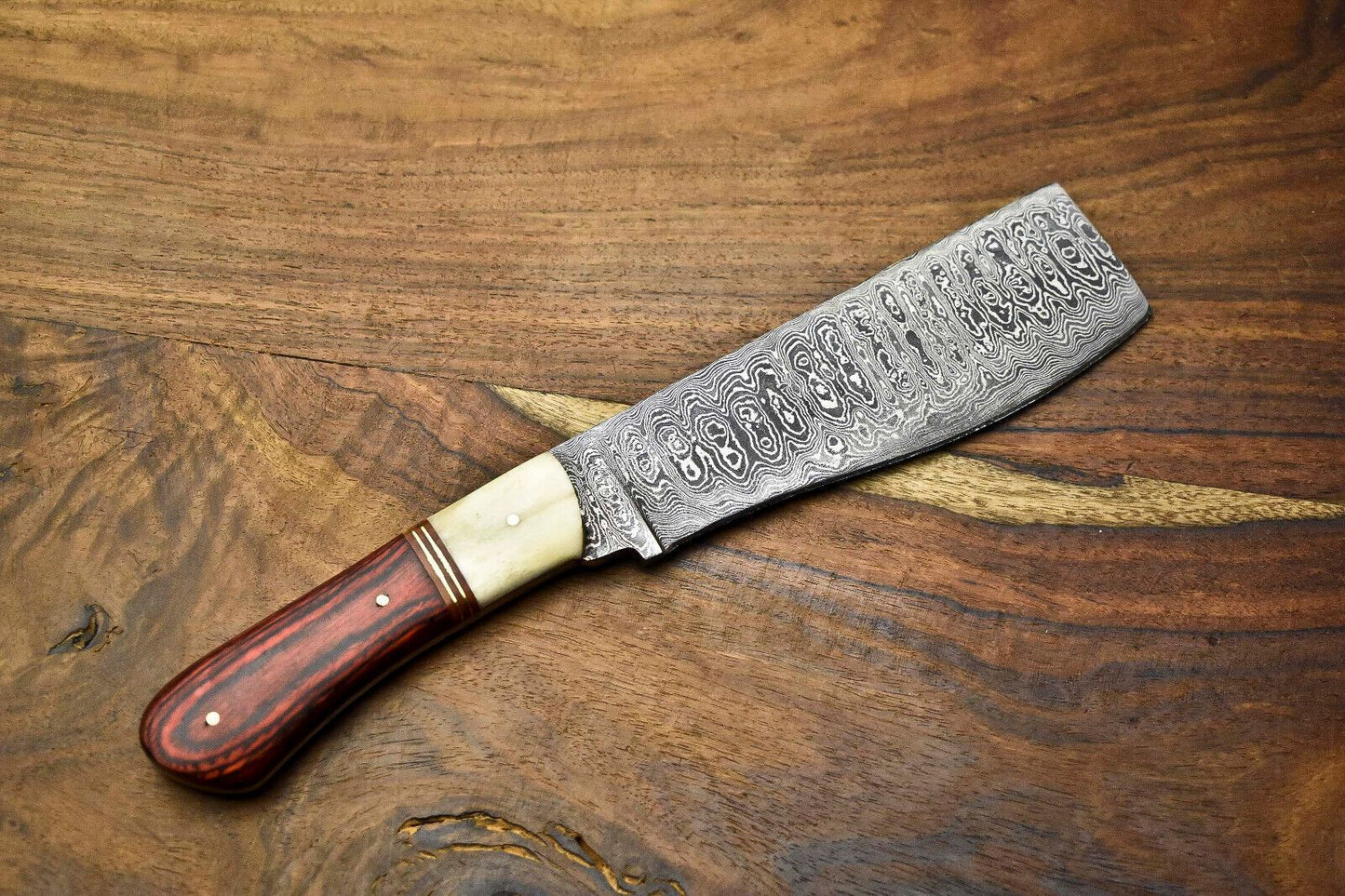 Twist Pattern Damascus Steel Chef Knife  Handmade Forged Blade With Walnut Wood Handle 2