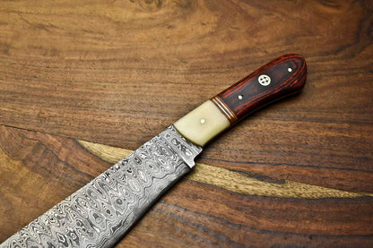 Twist Pattern Damascus Steel Chef Knife  Handmade Forged Blade With Walnut Wood Handle 3