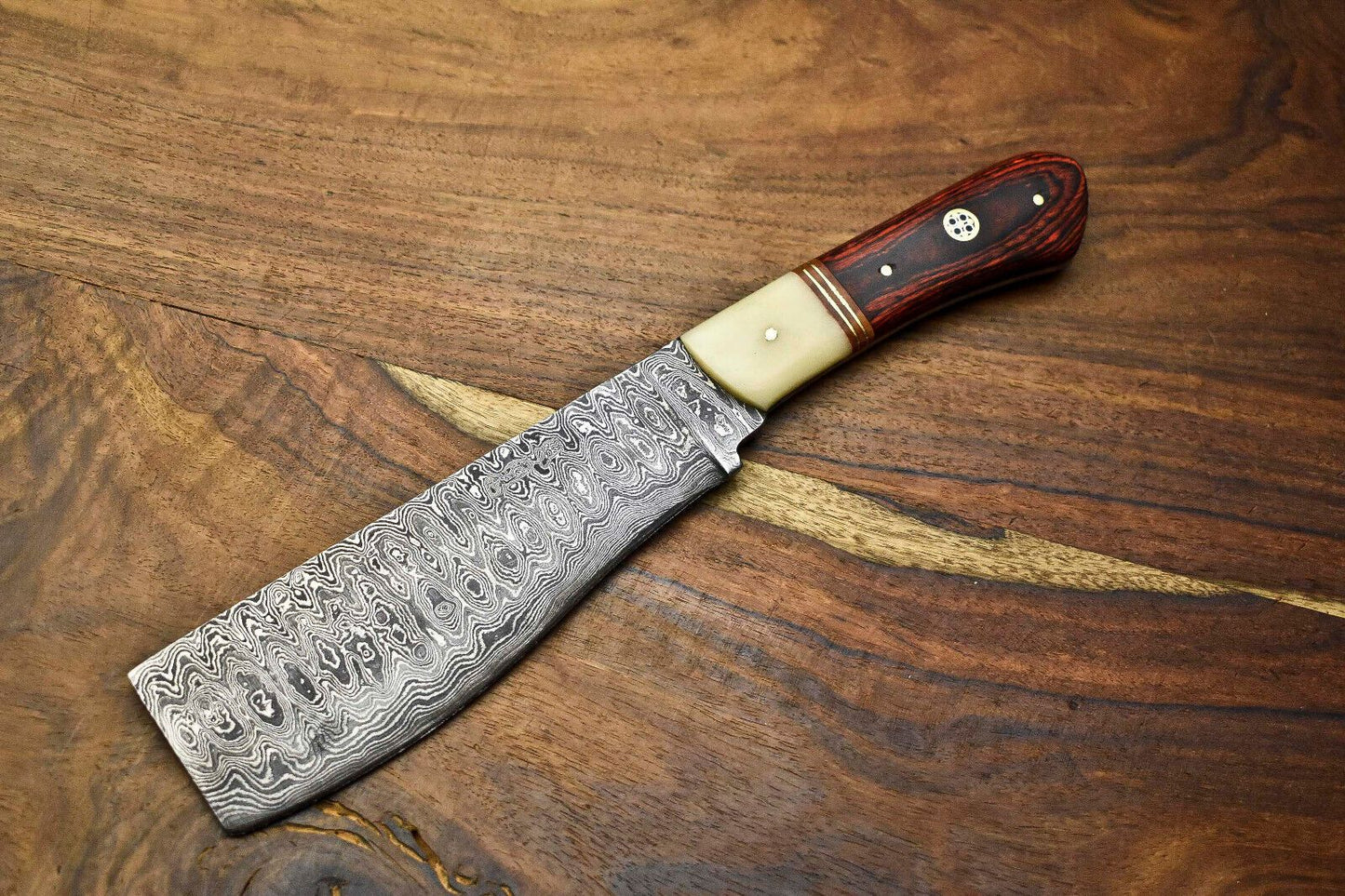 Twist Pattern Damascus Steel Chef Knife | Handmade Forged Blade with Walnut Wood Handle