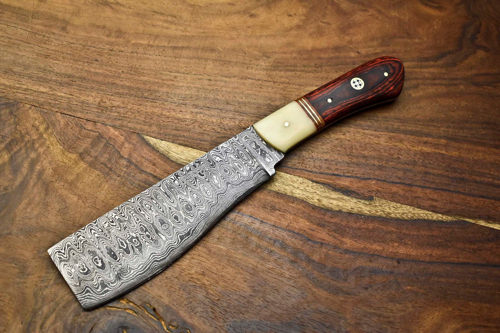 Twist Pattern Damascus Steel Chef Knife | Handmade Forged Blade with Walnut Wood Handle