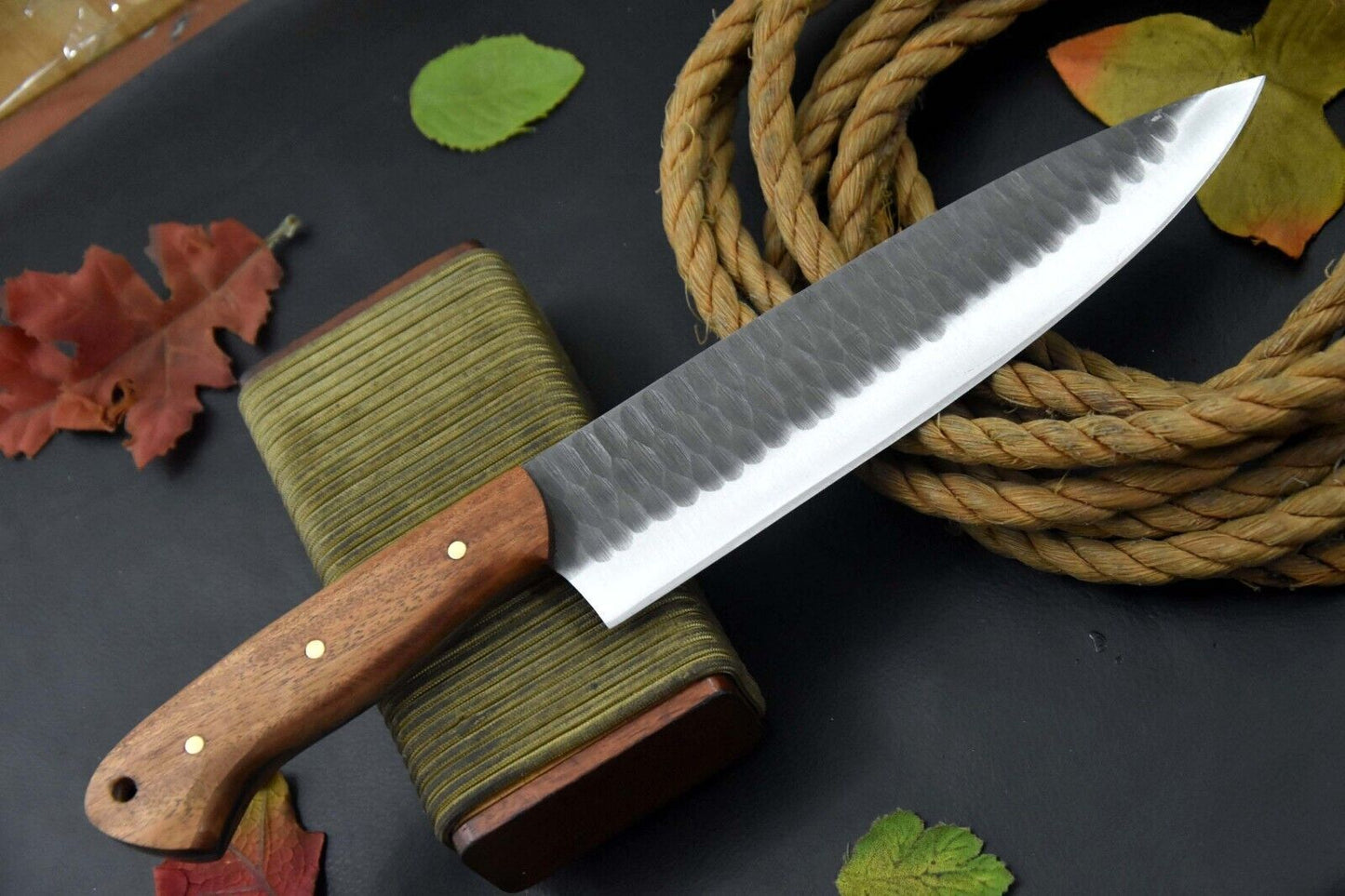 Handcrafted Damascus Chef Knife 13  Twist Pattern Blade  Walnut Wood Handle With Micarta Bolster 2