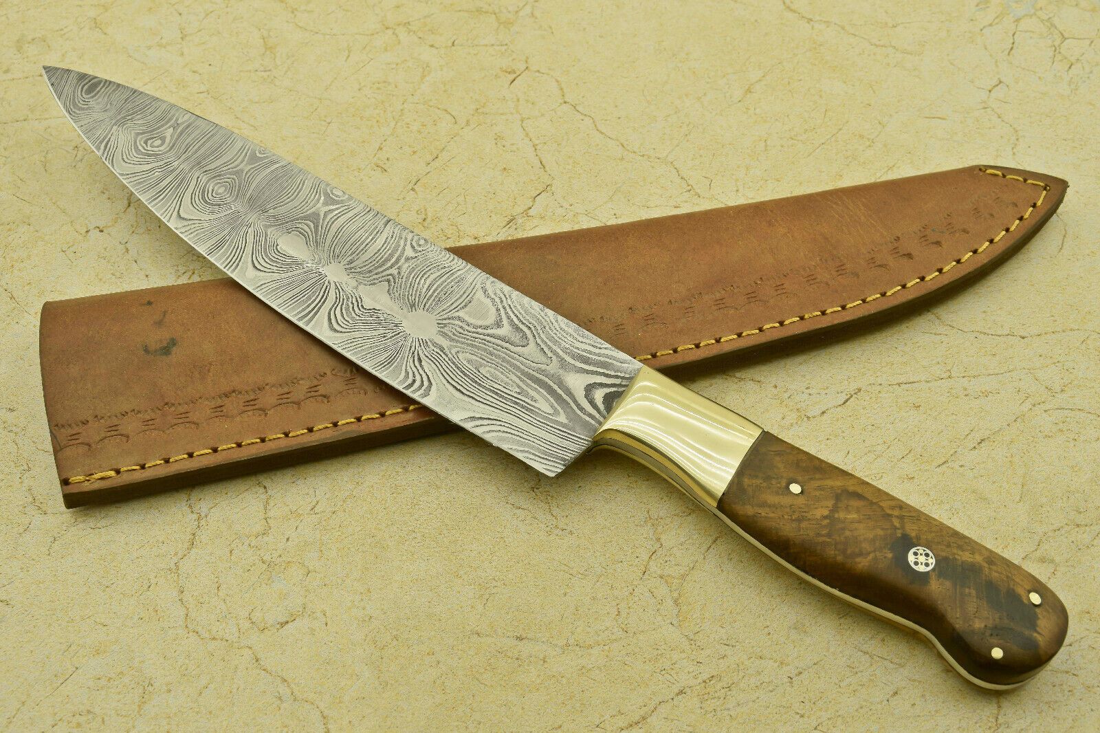 Twist Pattern Damascus Blade Chef Knife With Wooden Handle 3