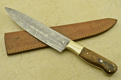 Twist Pattern Damascus Blade Chef Knife With Wooden Handle 3