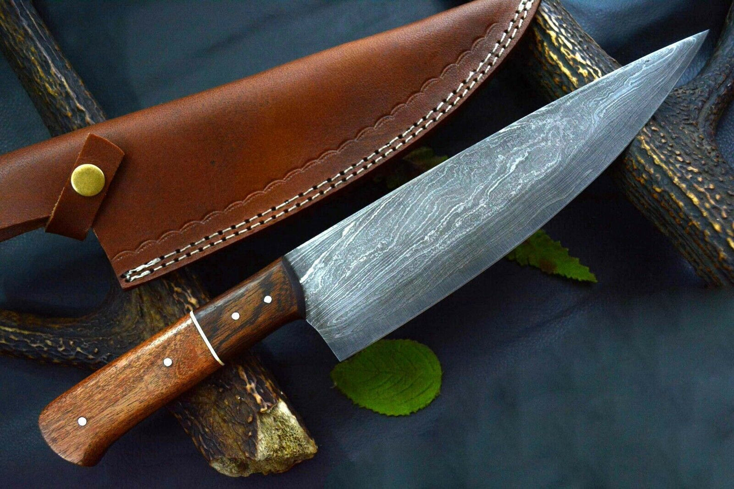 Premium Twist Damascus Chef Knife With Durable Wooden Handle 3
