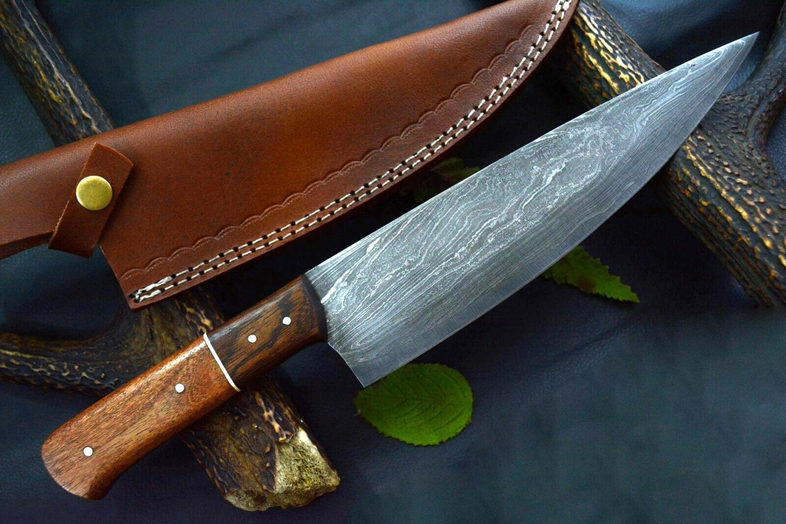 Premium Twist Damascus Chef Knife With Durable Wooden Handle 3