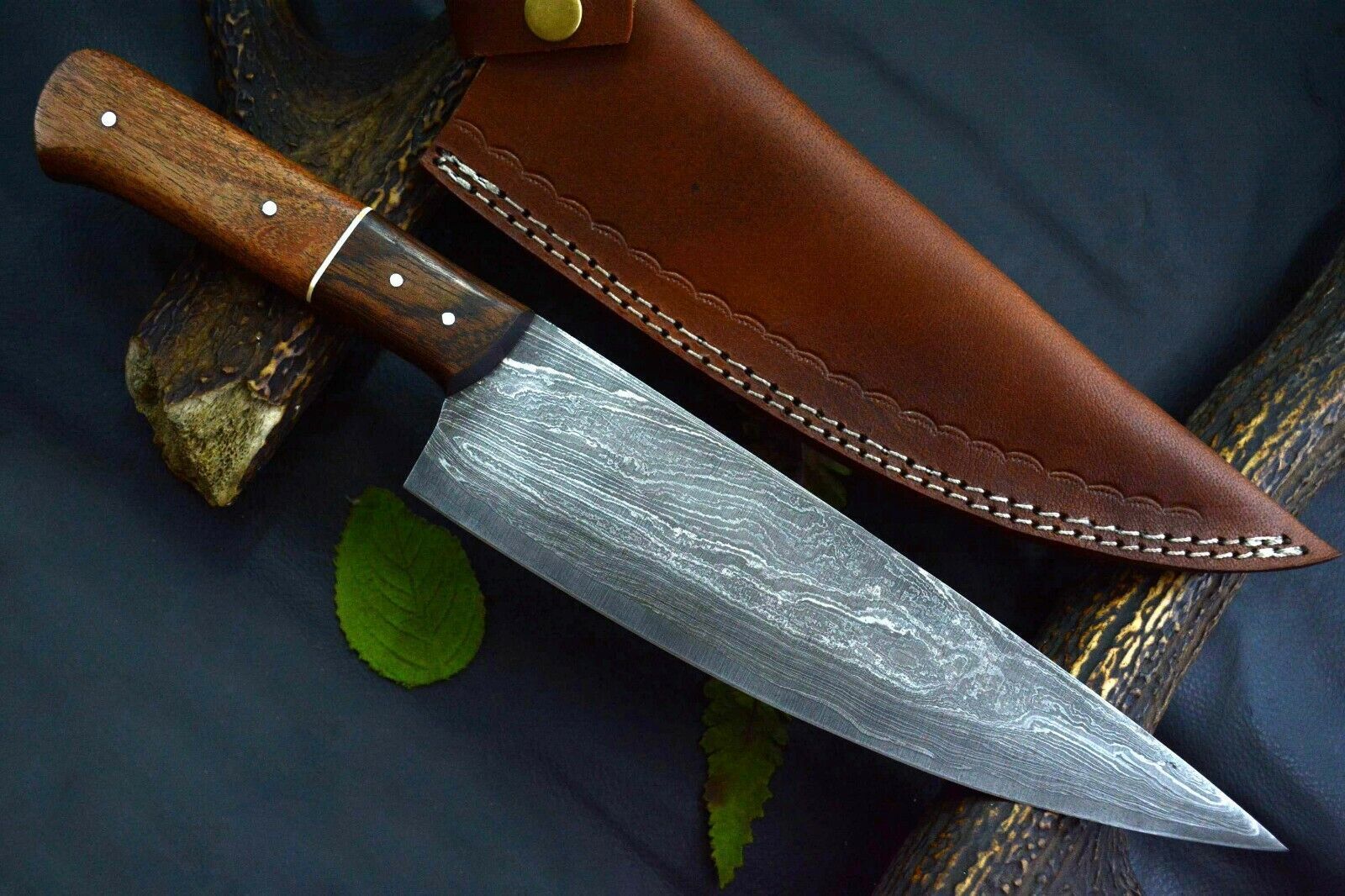 Premium Twist Damascus Chef Knife with Durable Wooden Handle