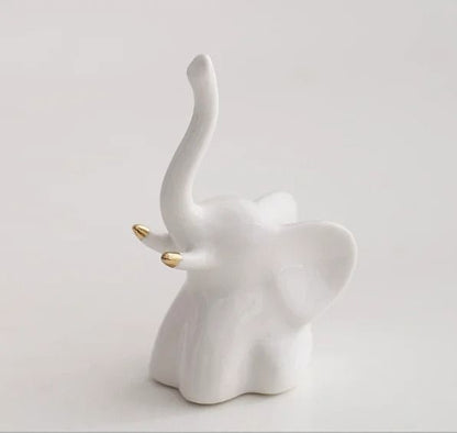 Gold And White Ceramic Elephant Statue Pair Small Decorative Accents For Living Room 2
