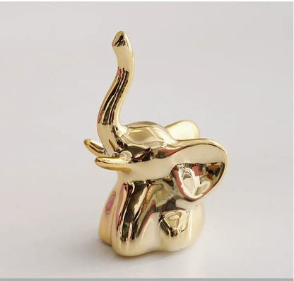 Gold And White Ceramic Elephant Statue Pair Small Decorative Accents For Living Room 3