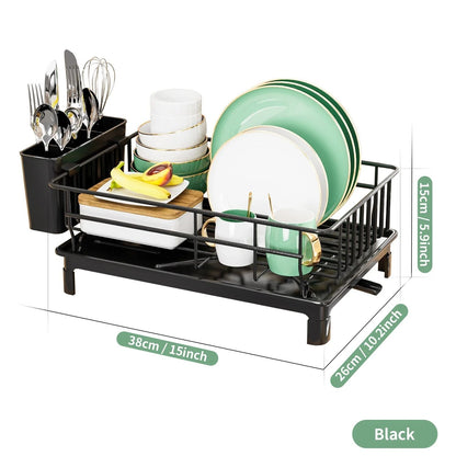 MultiFunctional Dish Drying Rack With Drain Tray And Cutlery Holder 6