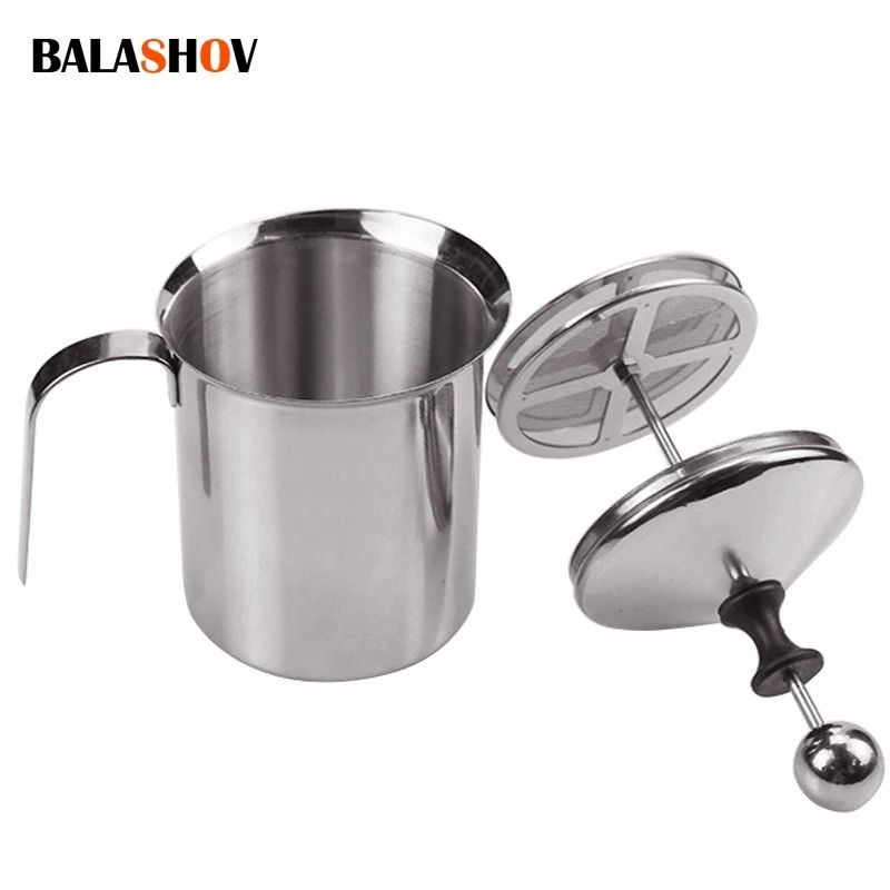 Stainless Steel Milk Frother 400ml  Double Mesh Manual Creamer For Coffee And Milk Foam 1