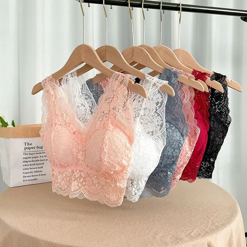 Lace Deep V Neck Wire Free Bralette Tank Top For Women 2