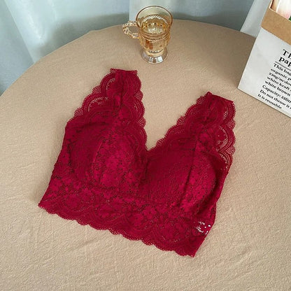 Lace Deep V Neck Wire Free Bralette Tank Top For Women 5