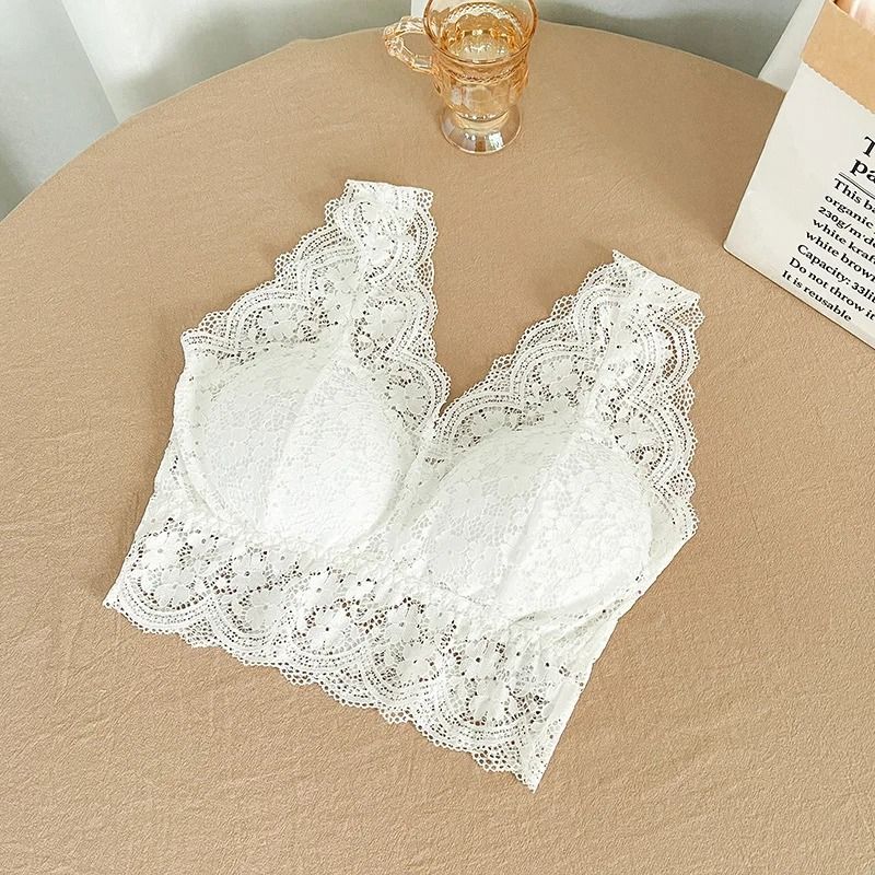 Lace Deep V Neck Wire Free Bralette Tank Top For Women 6
