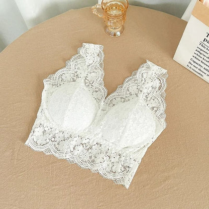Lace Deep V Neck Wire Free Bralette Tank Top For Women 6