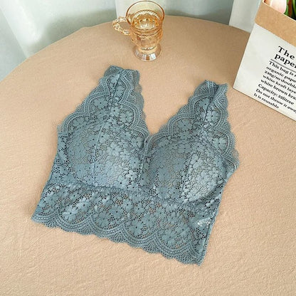 Lace Deep V Neck Wire Free Bralette Tank Top For Women 8