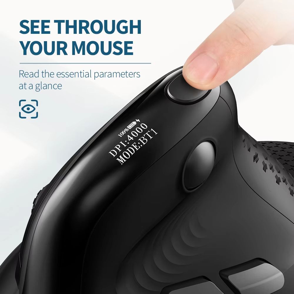 Delux M618XSD Seeker Ergonomic Vertical Mouse  Rechargeable 4000 DPI With OLED Display And Removabl