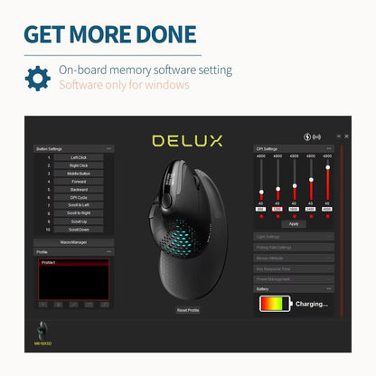 Delux M618XSD Seeker Ergonomic Vertical Mouse  Rechargeable 4000 DPI With OLED Display And Removabl