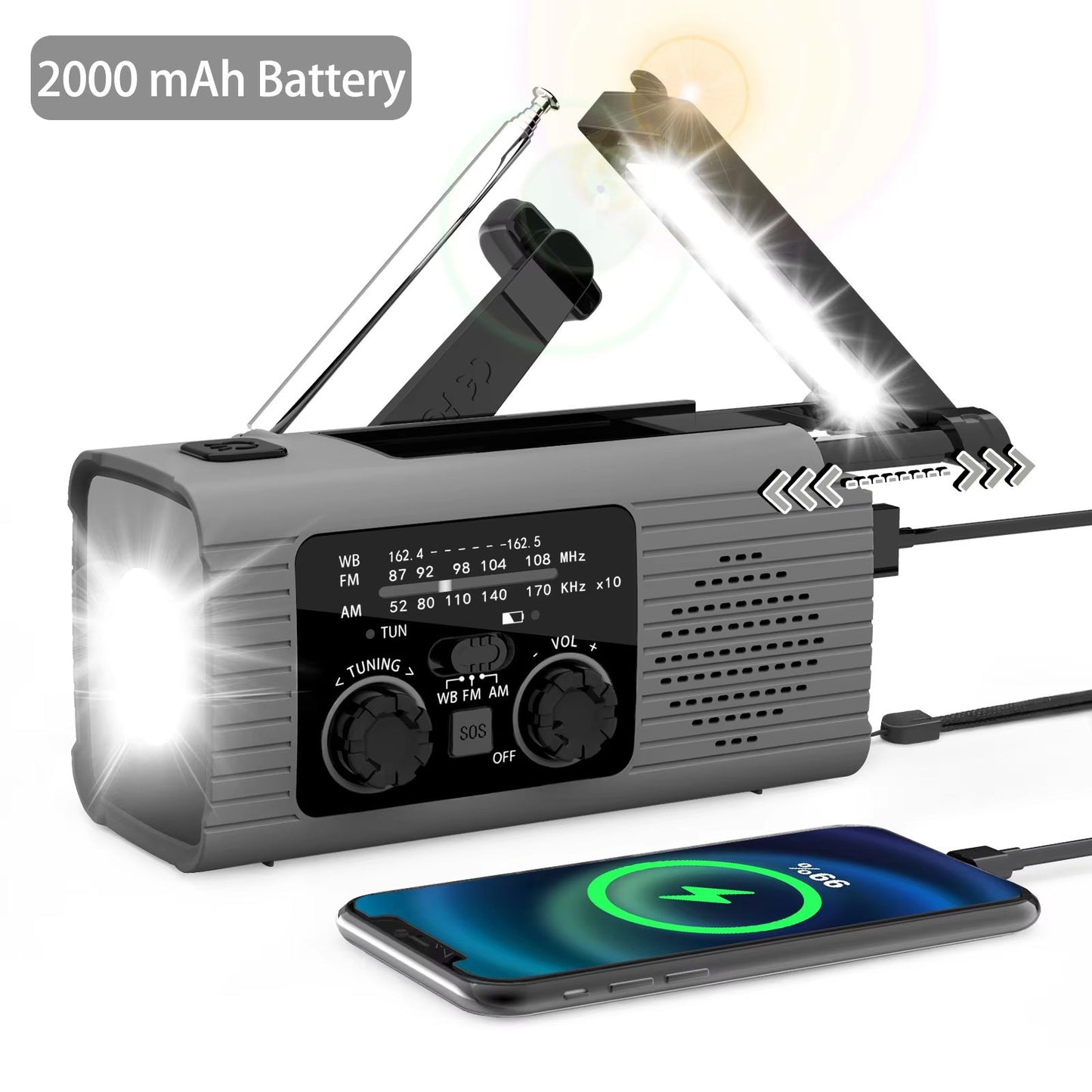 SolarCharge Emergency Radio  Hand Crank Solar And USB Rechargeable Radio With LED Flashlight For Ou 9