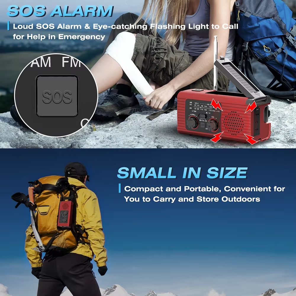 SolarCharge Emergency Radio  Hand Crank Solar And USB Rechargeable Radio With LED Flashlight For Ou 1