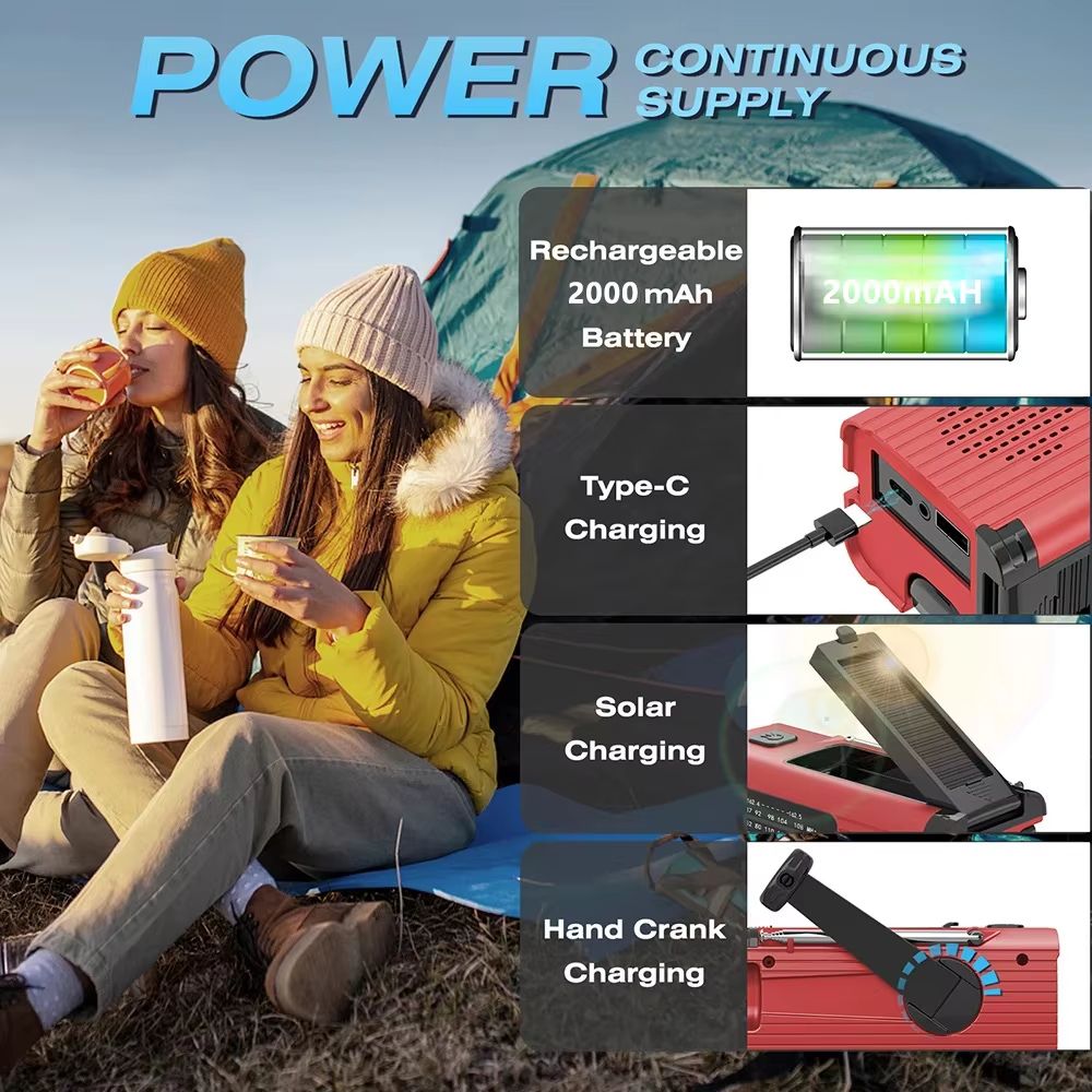 SolarCharge Emergency Radio  Hand Crank Solar And USB Rechargeable Radio With LED Flashlight For Ou 2