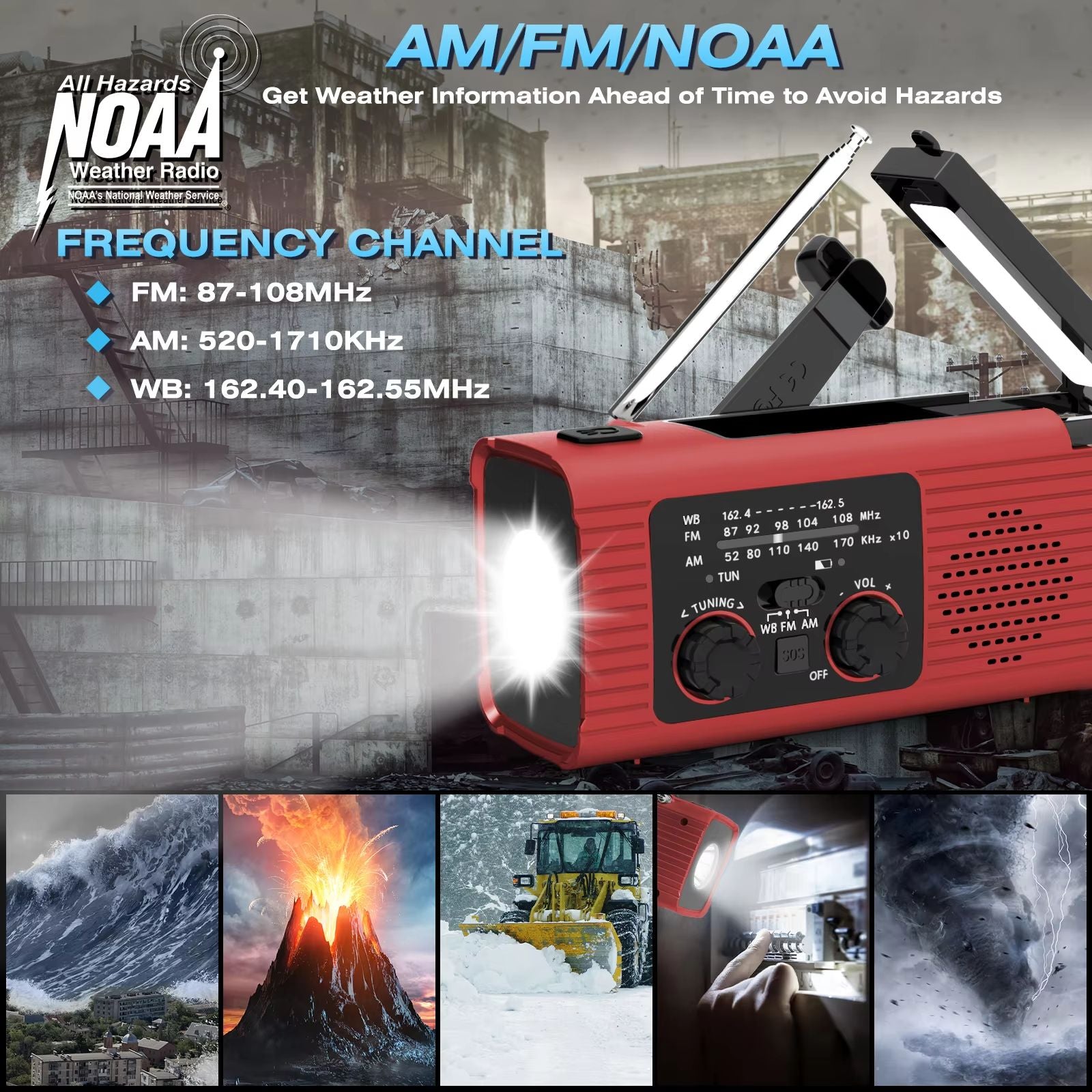 SolarCharge Emergency Radio  Hand Crank Solar And USB Rechargeable Radio With LED Flashlight For Ou 3