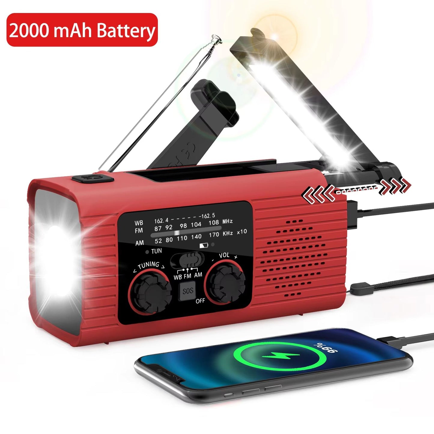 SolarCharge Emergency Radio  Hand Crank Solar And USB Rechargeable Radio With LED Flashlight For Ou 7