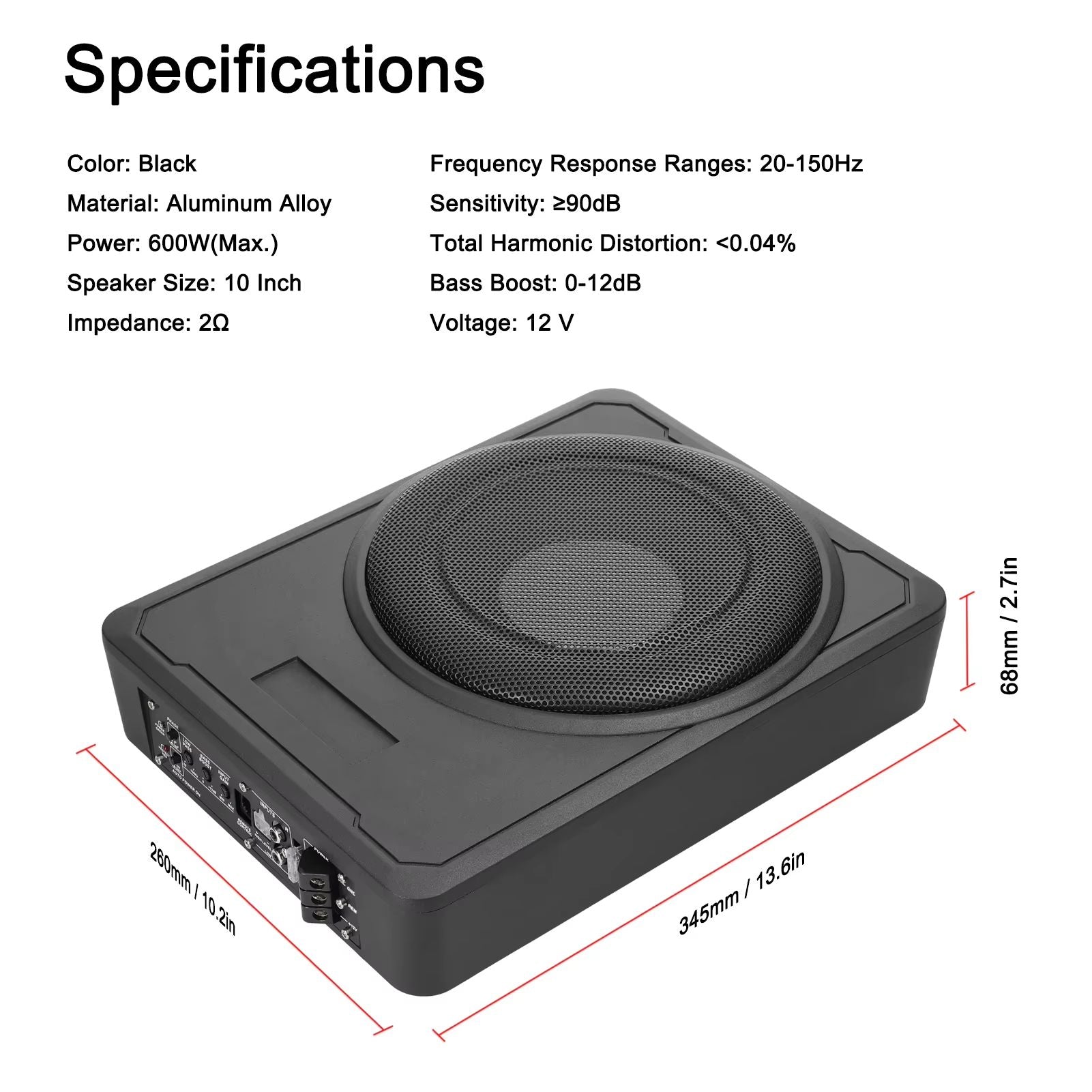 800W UnderSeat Active Subwoofer Bass Box  Slim Amplifier Subwoofer For Car Truck  Boat Audio 5