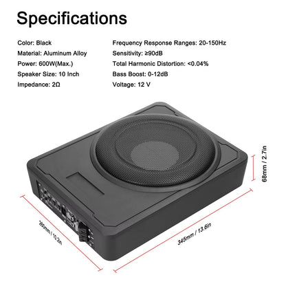 800W UnderSeat Active Subwoofer Bass Box  Slim Amplifier Subwoofer For Car Truck  Boat Audio 5