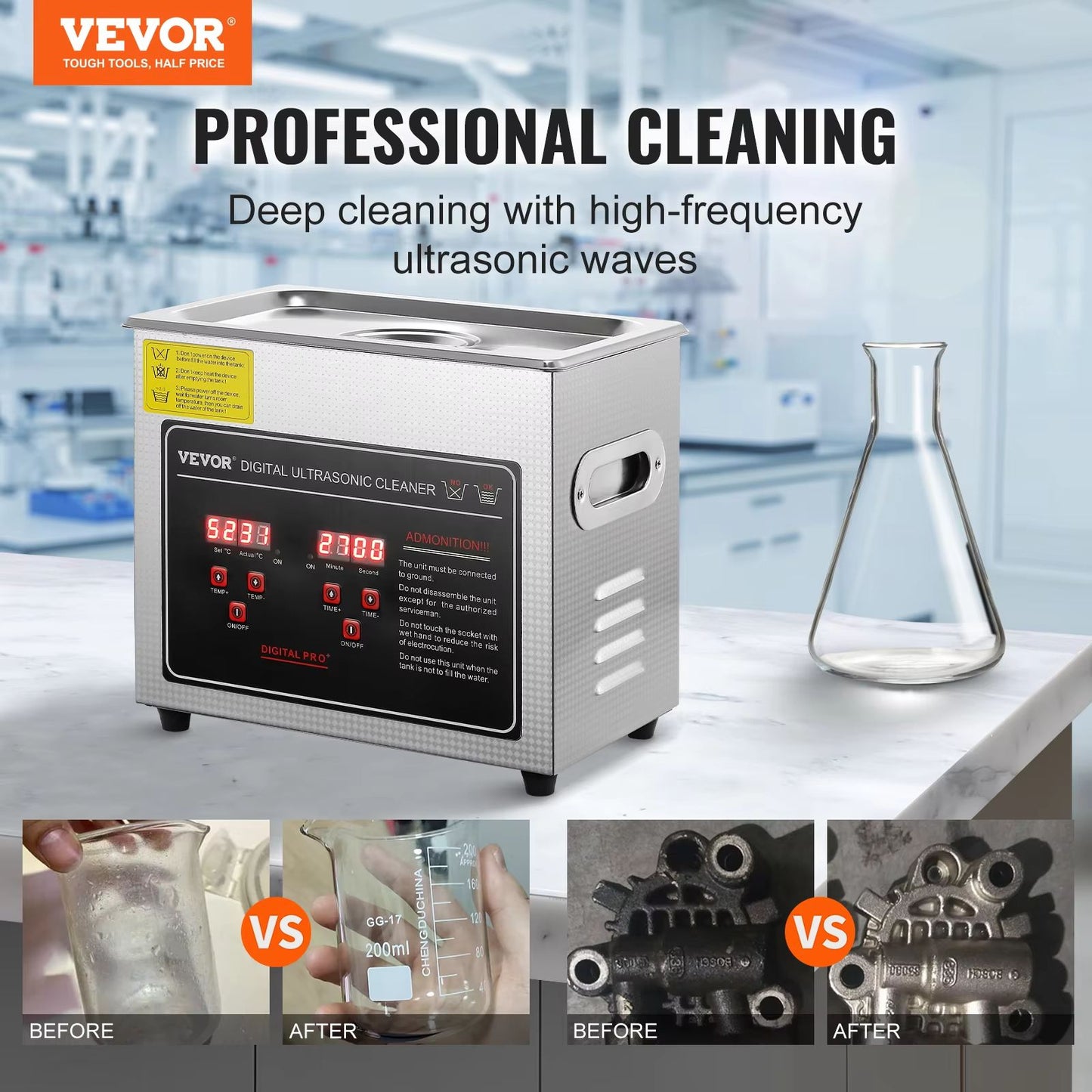 ProClean StainlessSteel Ultrasonic Cleaner  Portable Home Cleaning Machine 2 L  30 L Capacity 1