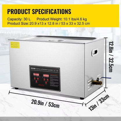 ProClean StainlessSteel Ultrasonic Cleaner  Portable Home Cleaning Machine 2 L  30 L Capacity 11