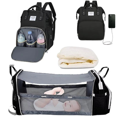 TravelEase 3in1 Diaper Bag Backpack With Foldable Baby Bed  Waterproof USB Charging Travel Bag 11