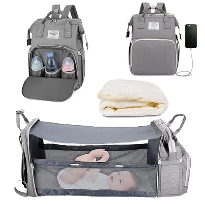 TravelEase 3in1 Diaper Bag Backpack With Foldable Baby Bed  Waterproof USB Charging Travel Bag 13