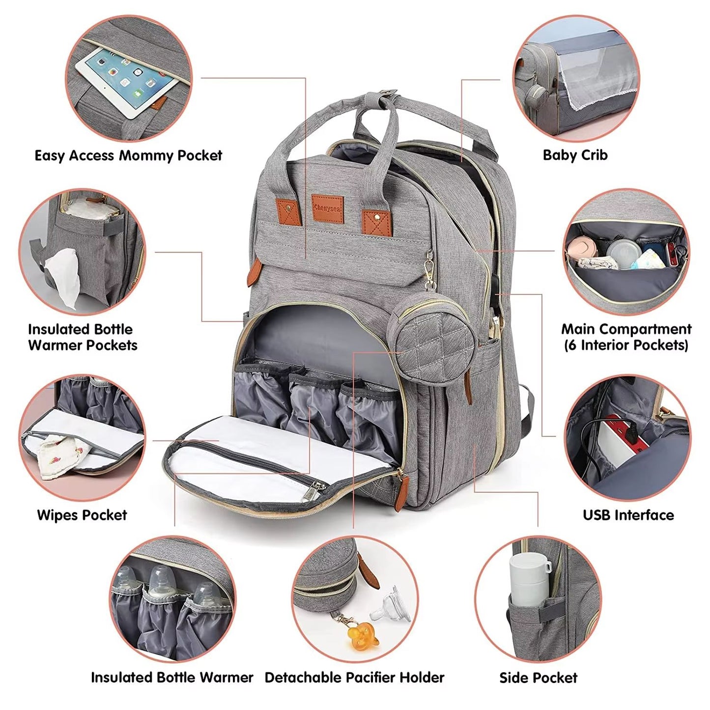 TravelEase 3in1 Diaper Bag Backpack With Foldable Baby Bed  Waterproof USB Charging Travel Bag 2