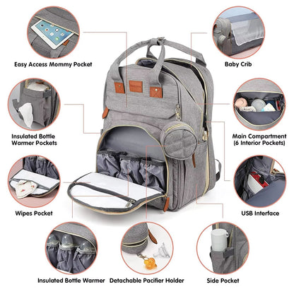 TravelEase 3in1 Diaper Bag Backpack With Foldable Baby Bed  Waterproof USB Charging Travel Bag 2