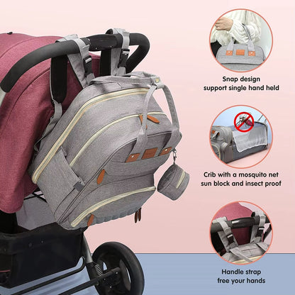 TravelEase 3in1 Diaper Bag Backpack With Foldable Baby Bed  Waterproof USB Charging Travel Bag 4