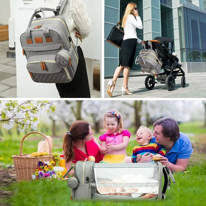 TravelEase 3in1 Diaper Bag Backpack With Foldable Baby Bed  Waterproof USB Charging Travel Bag 5